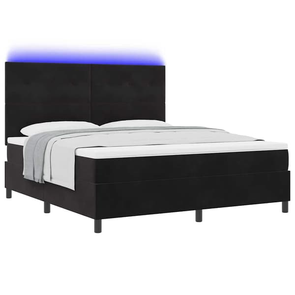 vidaXL LED Box Spring Bed med madras Sort 180 x 200 cm Fløjl