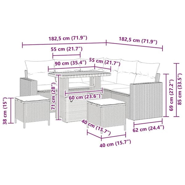 vidaXL Havesofa Sæt 8 pcs Sort polyrattan