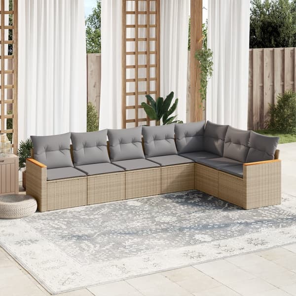 vidaXL sofasæt til haven 7 dele med hynder polyrattan beige