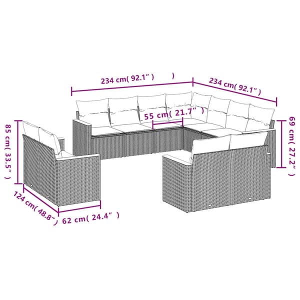 vidaXL sofasæt til haven 11 dele med hynder polyrattan beige
