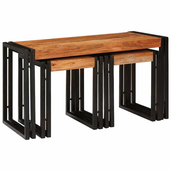 vidaXL Nesting Bord 3 pcs Brun og sort Massivt akacietræ og metal