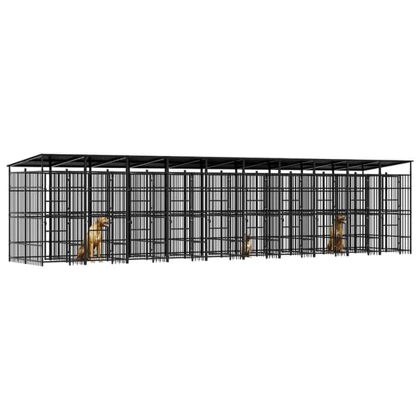 vidaXL Koiran ulkohäkki katolla teräs 18,43 m²