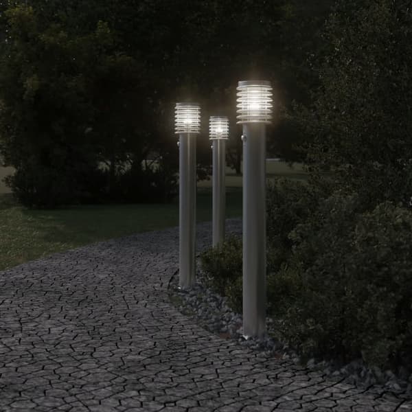 vidaXL udendørs standerlamper 3 stk. sensor 110 cm rustfrit stål sølv