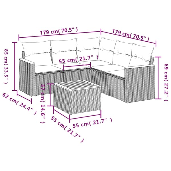 vidaXL sofasæt til haven 6 dele med hynder polyrattan beige