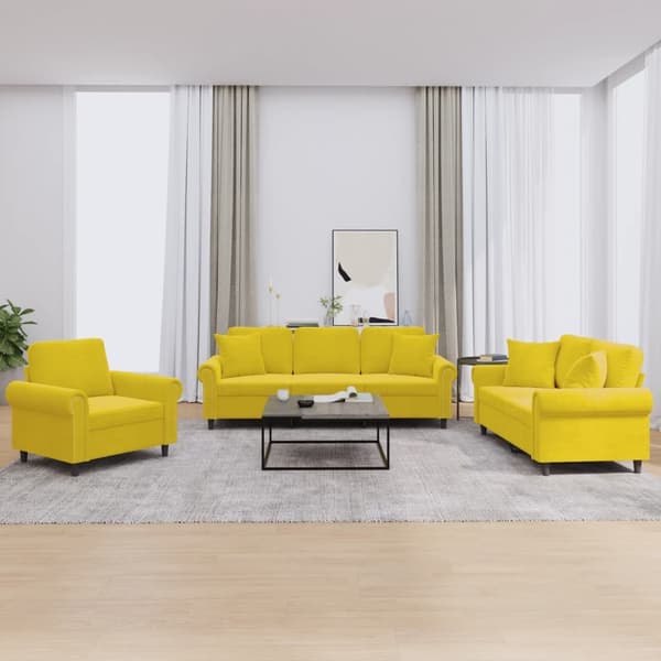 vidaXL sofasæt 3 dele med puder velour gul