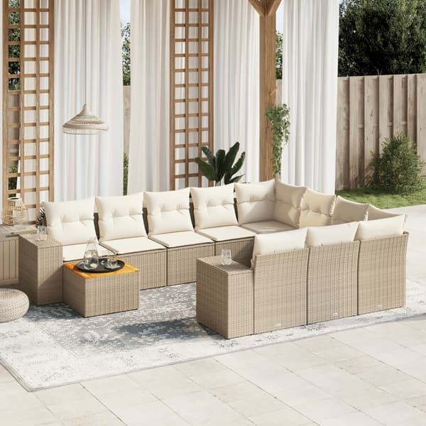 vidaXL sofasæt til haven 11 dele med hynder polyrattan beige