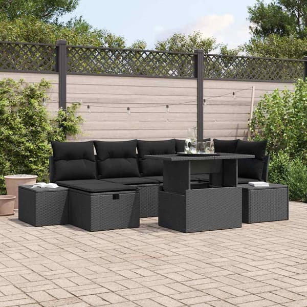 vidaXL Havesofa Sæt 7 pcs Sort polyrattan