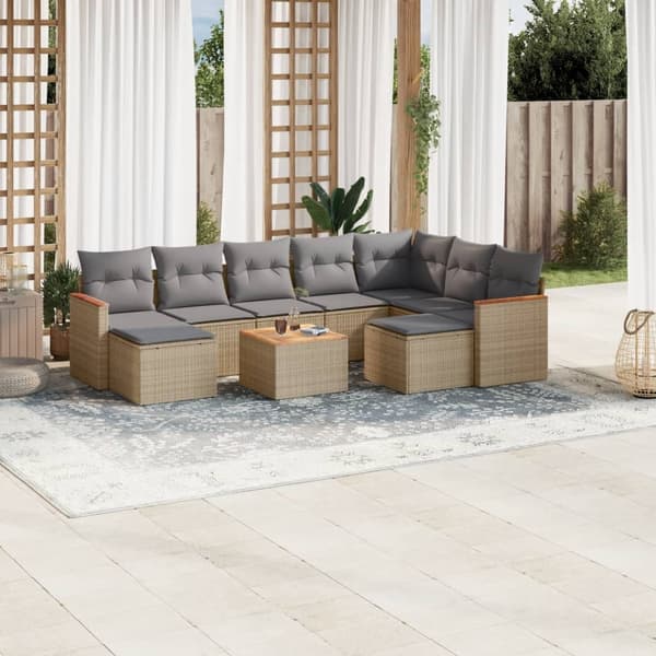vidaXL sofasæt til haven 10 dele med hynder polyrattan beige