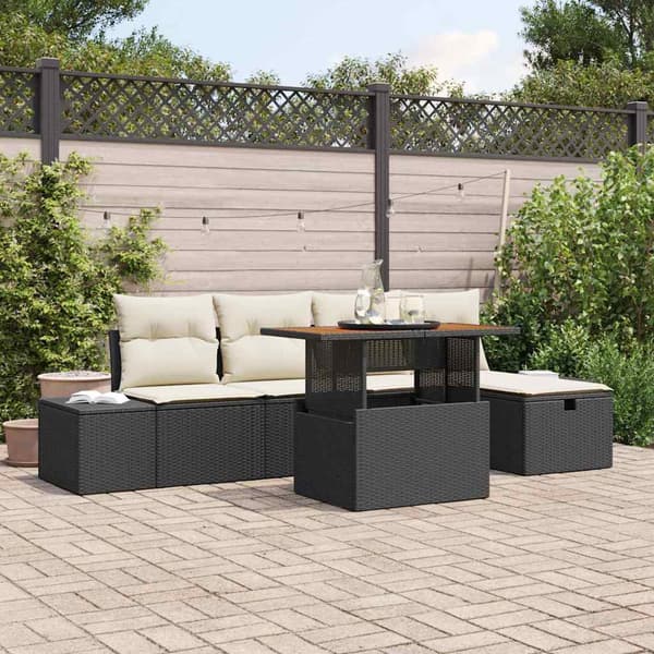 vidaXL Havesofa Sæt 6 pcs Sort polyrattan