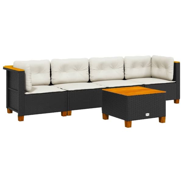 vidaXL sofasæt til haven 5 dele med hynder polyrattan sort