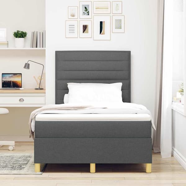 vidaXL LED Box Spring Bed med madras Mørkegrå 120 x 200 cm Stof