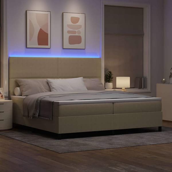 vidaXL LED Box Spring Bed Lys Grå og Hvid 200 x 200 cm Velourstof