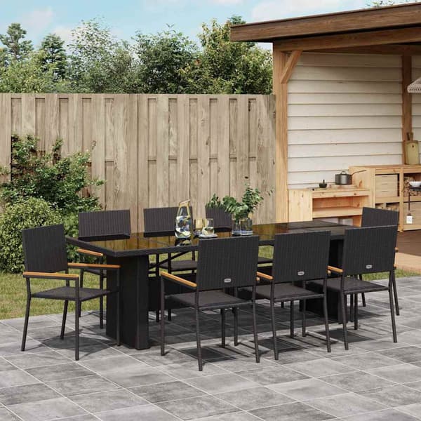 vidaXL Have Spisebordssæt 9 pcs Sort polyrattan