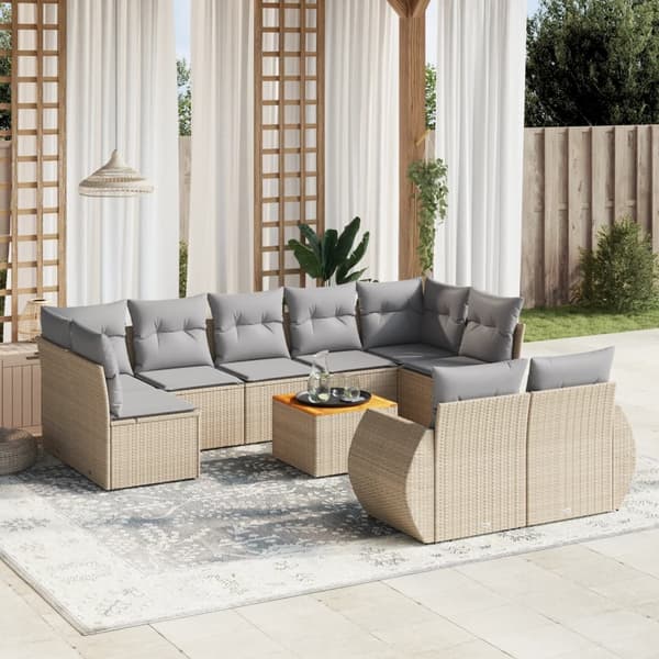 vidaXL sofasæt til haven 10 dele med hynder polyrattan beige