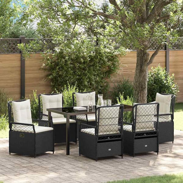 vidaXL Have Spisebordssæt 7 pcs Sort polyrattan
