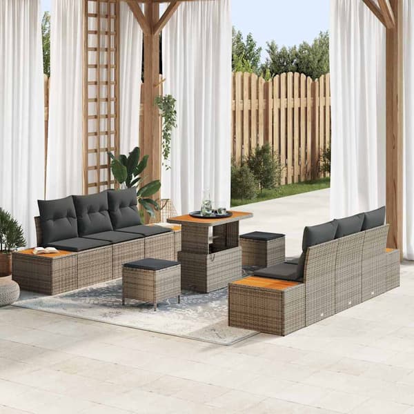 vidaXL Havesofa Sæt 9 pcs Grå polyrattan