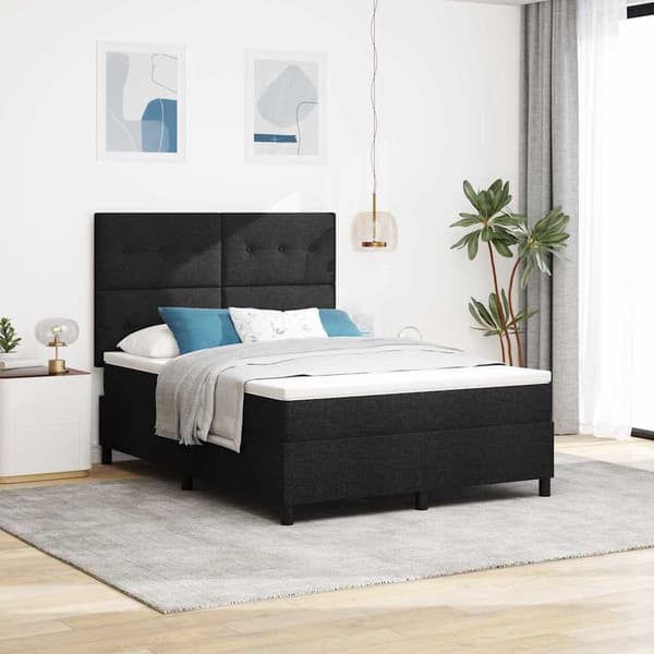 vidaXL Box spring seng med madras Sort 140 x 190 cm Stof