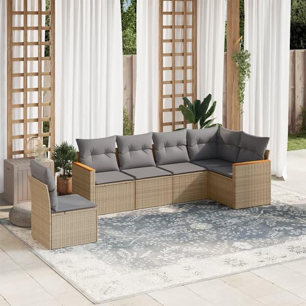 vidaXL sofasæt til haven 6 dele med hynder polyrattan beige