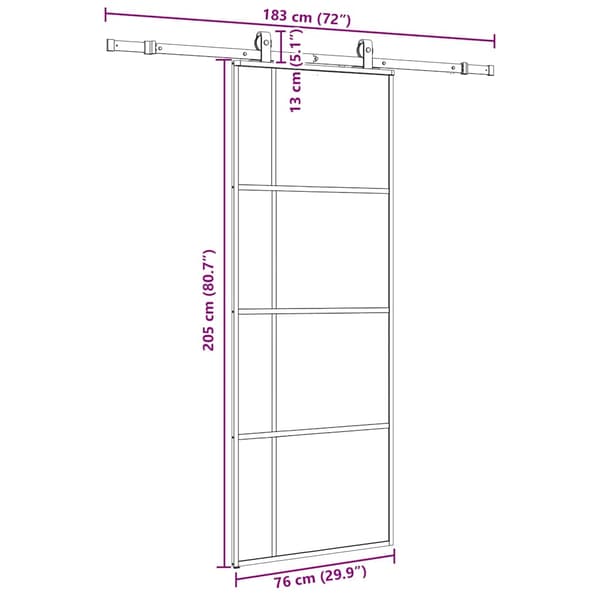 vidaXL Skydedør med monteringstilbehør sort 76x205 cm ESG-glas