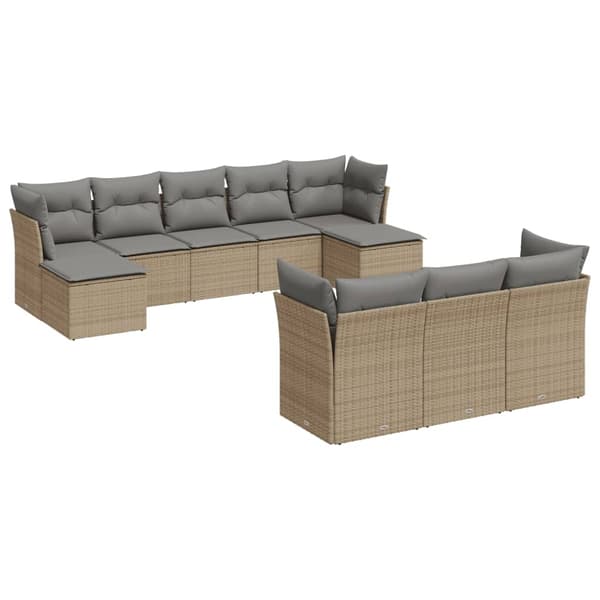 vidaXL sofasæt til haven 10 dele med hynder polyrattan beige