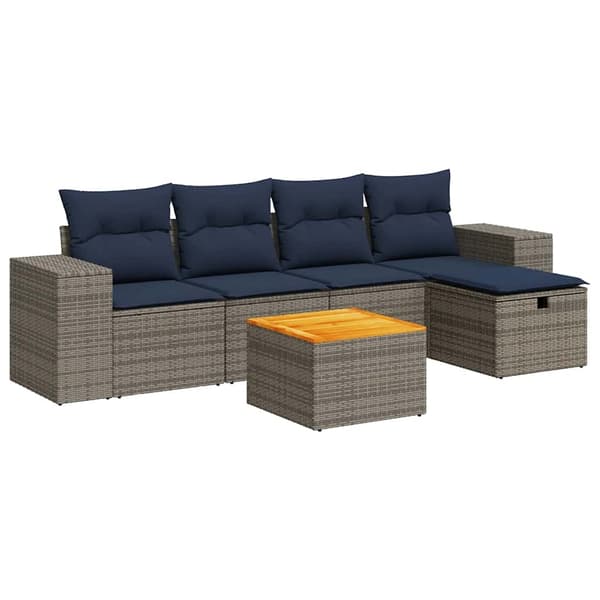 vidaXL sofasæt til haven 6 dele med hynder polyrattan grå