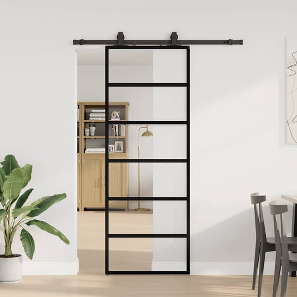 vidaXL Skydedør med monteringstilbehør sort 76x205 cm ESG-glas