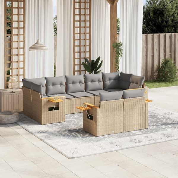 vidaXL sofasæt til haven 9 dele med hynder polyrattan beige