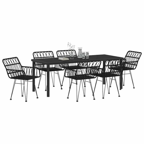 vidaXL Have Spisebordssæt 7 pcs Sort Poly rattan