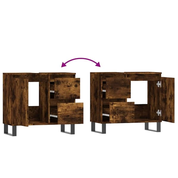 vidaXL badeværelsesskab 65x33x60 cm konstrueret træ røget egetræ