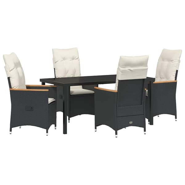 vidaXL Have Spisebordssæt med pude 5 pcs Sort polyrattan
