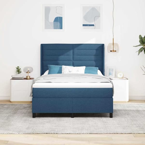 vidaXL LED Box Spring Bed med madras Blå 140 x 190 cm Stof