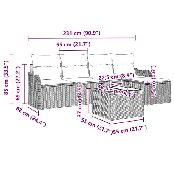 vidaXL Havesofasæt 6 dele Sort polyrattan