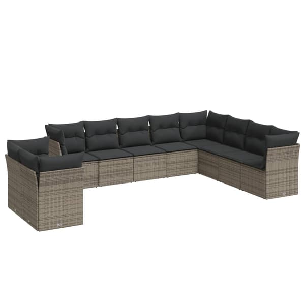 vidaXL sofasæt til haven 10 dele med hynder polyrattan grå