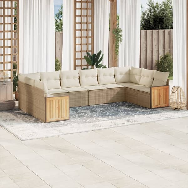 vidaXL sofasæt til haven 10 dele med hynder polyrattan beige