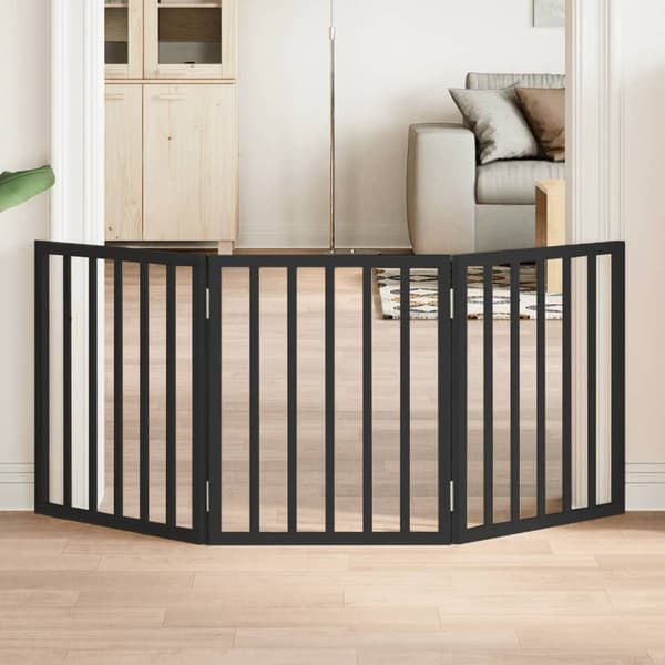 vidaXL Hundeport foldbar 3 paneler sort 150 cm poppeltræ
