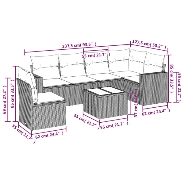 vidaXL sofasæt til haven 7 dele med hynder polyrattan beige