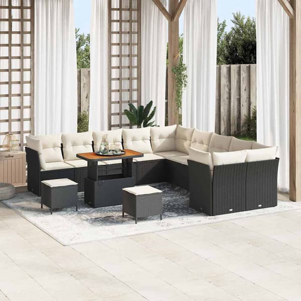 vidaXL Havesofa Sæt 13 pcs Sort polyrattan