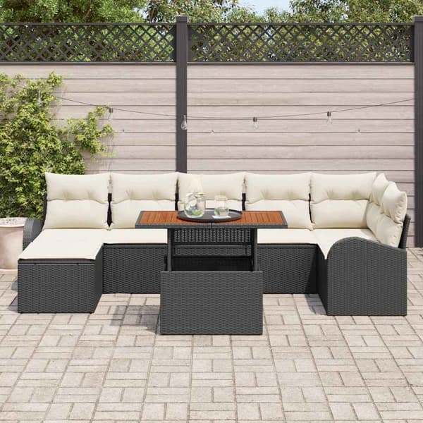 vidaXL Havesofa Sæt med opbevaring 8 pcs Sort Poly rattan
