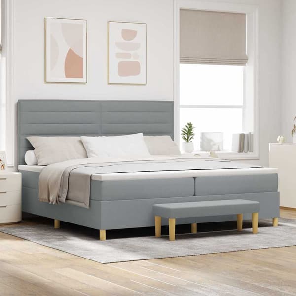 vidaXL Box spring seng med madras Lysegrå 200 x 200 cm Stof