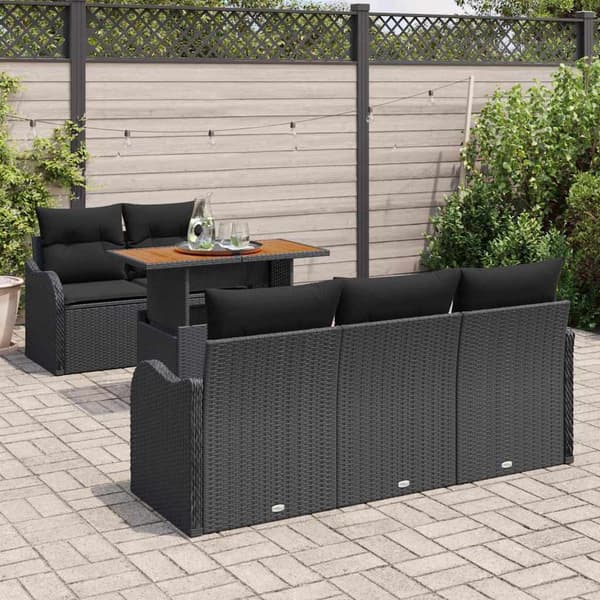 vidaXL Havesofa Sæt med opbevaring 6 pcs Sort Poly rattan