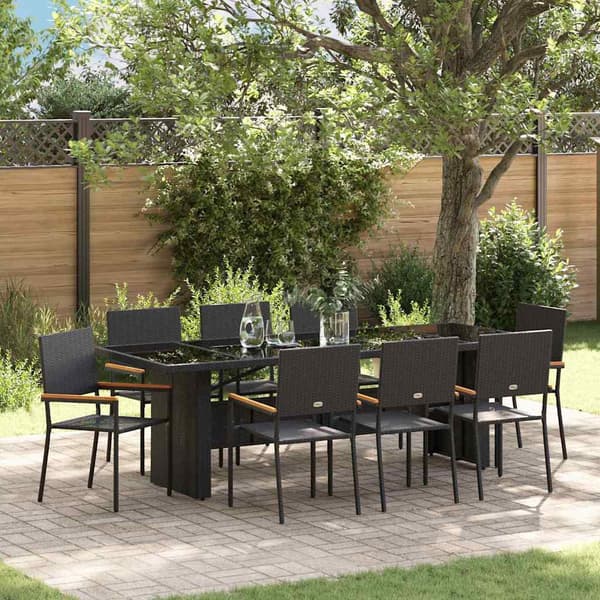 vidaXL Have Spisebordssæt 9 pcs Sort polyrattan