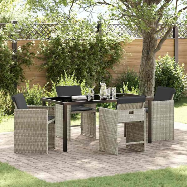 vidaXL Have Spisebordssæt 5 pcs Lysegrå polyrattan
