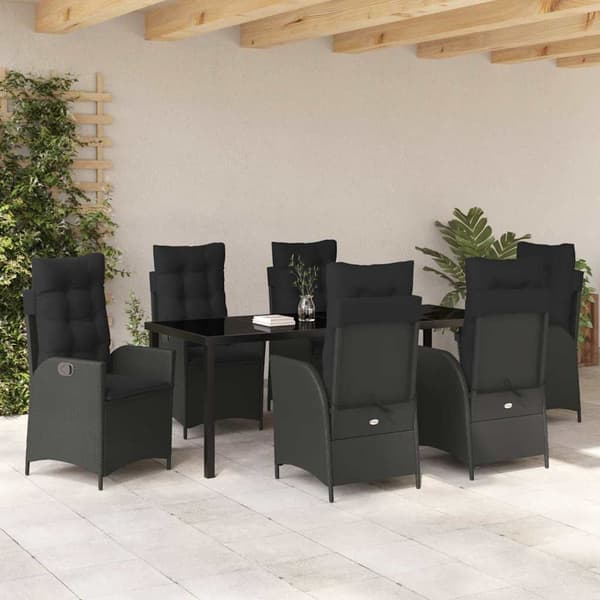 vidaXL Have Spisebordssæt 7 pcs Sort polyrattan