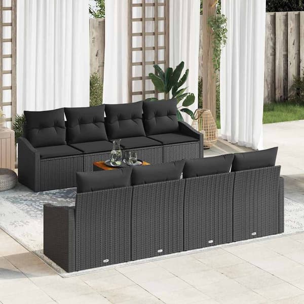 vidaXL Havesofa Sæt med pude 9 pcs Sort polyrattan