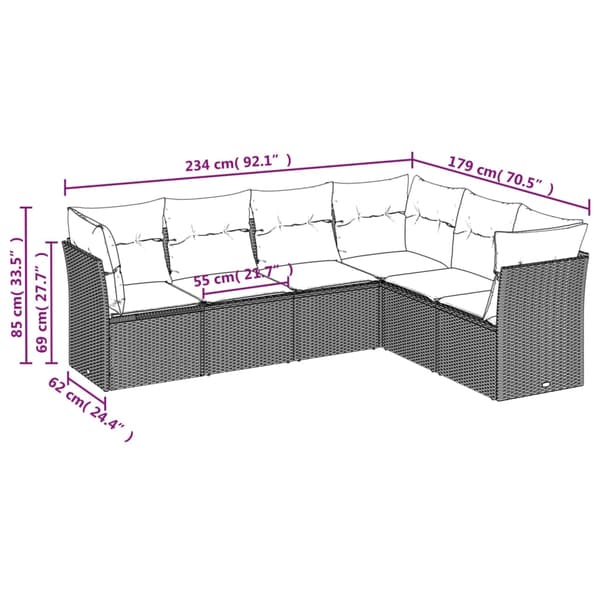 vidaXL sofasæt til haven 6 dele med hynder polyrattan beige