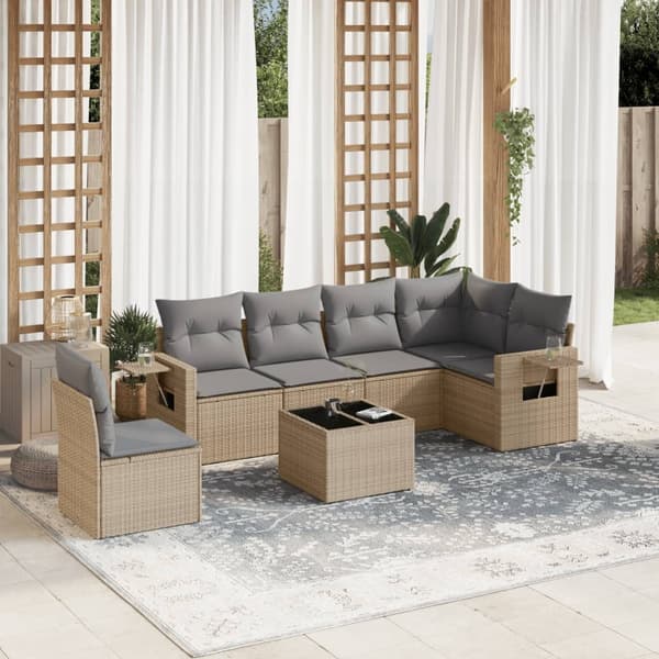 vidaXL sofasæt til haven 7 dele med hynder polyrattan beige