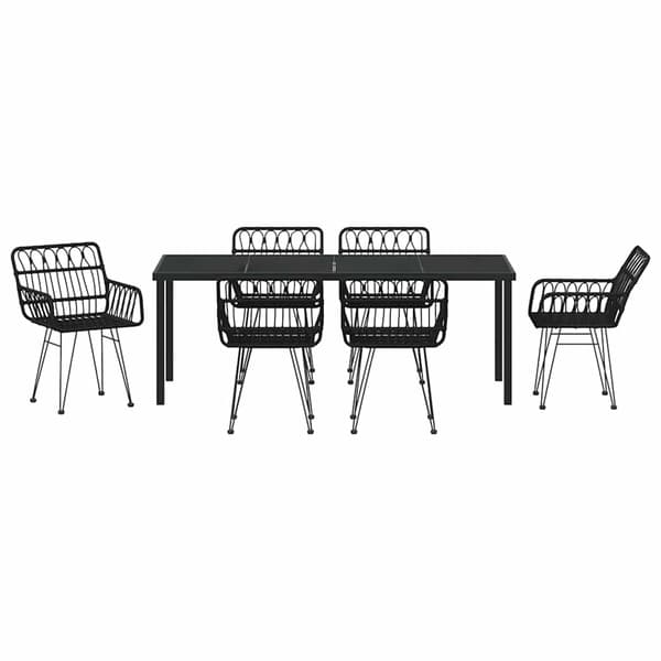 vidaXL Have Spisebordssæt 7 pcs Sort Poly rattan