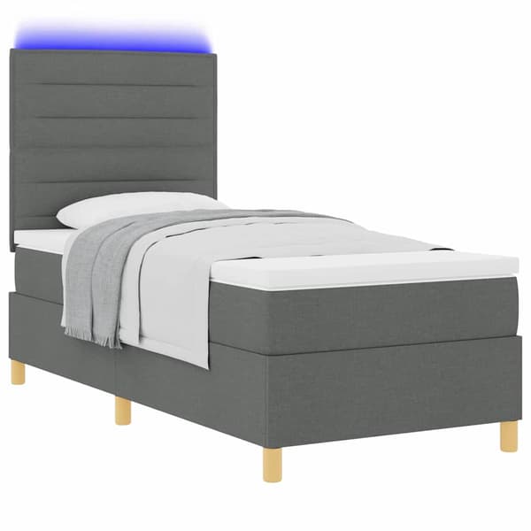 vidaXL LED Box Spring Bed med madras Mørkegrå 100 x 200 cm Stof