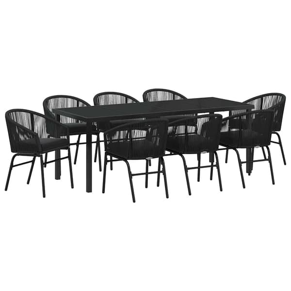 vidaXL Have Spisebordssæt 9 pcs Sort Poly rattan