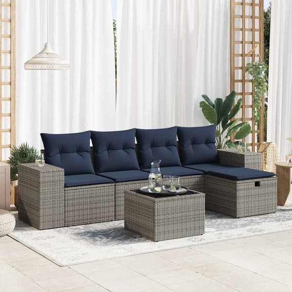 vidaXL sofasæt til haven 6 dele med hynder polyrattan grå